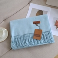 Solid light blue cashmere-feel scarf with elegant fringes on a gray sofa - 25# Sky Blue