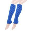 Close-up of royal blue ribbed knit leg warmers with heel opening for yoga and dance - Sapphire Blue
