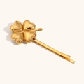 Pince à cheveux trèfle en métal plaqué or 18K avec finition polie minimaliste - Pince à Cheveux Trèfle à Quatre Feuilles