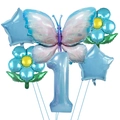 Blue butterfly and flower balloon set with number one for first birthday party decoration - Number 1 / Holographic Blue