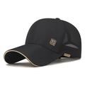 Black mesh baseball cap with Chinese metal label and sandwich brim detail - Adjustable / Black