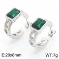 Silver chain textured hoop earrings featuring rectangular green zircon stones - Steel Green