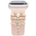 Christmas charms for smartwatch silicone bands featuring reindeer and sparkling tree designs - Gold-Reindeer Christmas Tree-Pink Band