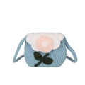 Blue crochet kids shoulder bag with white flap and pink 3D floral decoration - Blue