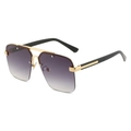 Fashion rimless sunglasses with gradient purple lenses and golden metal bridge - Black Frame Double Grey Lens
