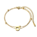 Double-layered gold stainless steel chain bracelet with beads and oval pendant - Letter O