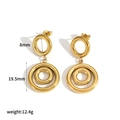 Polished gold geometric double circle drop earrings in stainless steel for women - Gold Circle Style (TE60353-G)