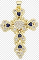 Golden cross pendant necklace featuring blue heart-shaped stones and shimmering cubic zirconia - Style 15/Gold Blue Heart Filigree Cross