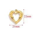 Golden heart-shaped metal pendant with textured wave pattern and 22mm x 21mm dimensions - Heart