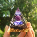 Handmade Orgone Pyramid with Amethyst ball and Tai Chi symbol for home decor - Style 12