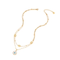 Collier double couche en acier inoxydable doré avec pendentif oeil bleu en zircon et perles - Style Double Couche Pendentif Perle Mauvais Oeil Rond (2#)