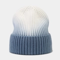 Detail of blue gradient tie-dye ribbed knit beanie with thick fold-over cuff design - One Size / Fog Blue