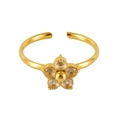 Adjustable golden open ring featuring a sparkling white five-petal flower design - Flower Design (673) / Adjustable Open / White Zircon/Gold
