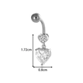Polished silver heart navel ring with crystal pave and double heart dangle charm - Double Heart Style (2601-4# Silver)