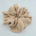 Solid beige high-elasticity chiffon scrunchie with soft pleated texture - Beige (7-2)