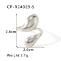 Silver open teardrop ring with dimensions 2.6cm by 2.0cm and polished metallic finish - Silver Teardrop Style (CP-R24029-S)