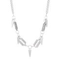 Close-up of hip-hop silver necklace with razor blade and cone pendants on white background - Blade Spike