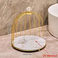 Golden birdcage iron cosmetic organizer with white marble pattern UV base tray - Birdcage Single Tier - White Gold UV Board