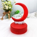 Detail of red crescent moon night light with cloud base and heart-shaped power button - Red