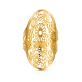 Vintage gold hollow daisy floral pattern stainless steel wide band ring for women - Gold Style 4