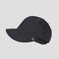 Vue détaillée d'une casquette de marin noire en coton avec un badge métallique en bronze - M (56-58cm) / Noir