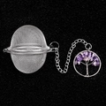 Oval stainless steel tea infuser with amethyst tree of life pendant and chain - Amethyst