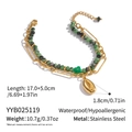 Detalle de pulsera de doble capa de acero inoxidable con piedras y colgante de concha - Estilo de Doble Capa de Concha de Piedra Aventurina Verde (YYB025119)