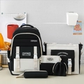 Zwart-witte 5-delige rugzakset inclusief draagtas, crossbodytas en etui - Zwart en Wit
