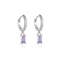 S925 Sterling Silber Creolen mit eleganten lila rechteckigen Zirkon-Steinen verziert - 925er Silber / Silber Lila
