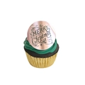 Rose gold acrylic cupcake topper disk with Merry Christmas engraving on green frosting - Rose Gold Merry Christmas