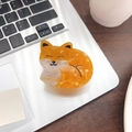Pinza per capelli a forma di volpe in acetato arancione glitterato su laptop - Volpe 6cm