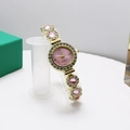 Elegant gold bracelet watch for women with pink dial and sparkling rhinestone crystals - Pink