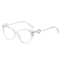 Montatura trasparente cat-eye con stanghette dorate e dettaglio a ferro di cavallo strass - Montatura Trasparente Oro Anti Luce Blu