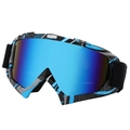 Blue coated snow goggles with a blue and black honeycomb pattern frame for outdoor sports - Blue Graffiti Frame Blue Mirror