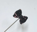 Sparkling black bow charm with pink rhinestones for DIY keychain and necklace making - Black Pink