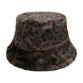 Primer plano detallado de un gorro tipo pescador de piel sintética con estampado de leopardo - M(56-58cm) / Marrón