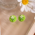 Floral stud earrings featuring 3D white daisies on a fresh grass green base - Grass Green Base White Daisy Studs
