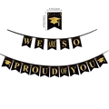 Black and gold WE ARE SO PROUD OF YOU graduation party banner with glitter letters - Graduation Banner (PROUD OF YOU) / Black Gold