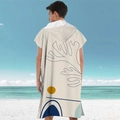 Adult microfiber beach poncho with abstract geometric patterns in beige, yellow, and blue - Pullover Style - Abstract Mountain