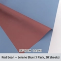 Two-tone matte flower wrapping paper in red bean and blue, 56x56cm sheets, 20-pack - New Blue + Bean Red
