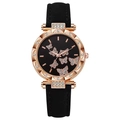 Detailed view of women's watch featuring rhinestone bezel and glittery butterfly dial - Black