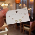 Set de pendientes de plata S925 con circón mariposa y corazón de ópalo brillante - Juego de Pendientes de Botón de Mariposa con Gemas Holográficas (A784厚银)