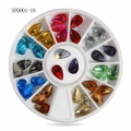 Colorful teardrop nail rhinestones set in a white circular wheel storage box - Multi-color Teardrop Style (YX0018)