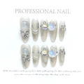 Handmade silver glitter press-on nails with 3D metal butterfly and planet charms - Extra Small (XS) / 1191-evening Breeze