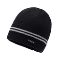 Dicke schwarze Strickmütze mit grauen Streifen und FBQE-Patch für den Winter - Einheitsgröße / Schwarz