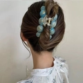 Chic blue bead claw clip with round pearl design for minimalist hairstyle decoration - Transparent Base + Deep Sea Blue