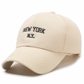 Classic beige cotton baseball cap featuring black New York N.Y. embroidery on the front - Adjustable / Light Beige