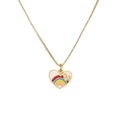 Collier cœur doré avec motif arc-en-ciel et zircons sertis sur un fond blanc impeccable - Cœur Arc-en-Ciel en Strass