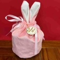 Pink velvet rabbit ear wedding favor bag with pearl charm and Forever Love tag - Pink