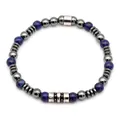 Perlenarmband aus Lapislazuli und Hämatit mit silbernem Zylinderverschluss und Akzenten - Lapislazuli Stil (B032)